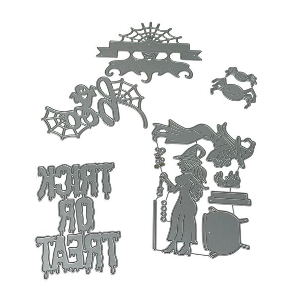 Halloween Metal Die Cut Lot Witch Bat Spiders Trick Treat Ghost Cauldron Set - Picture 4 of 8